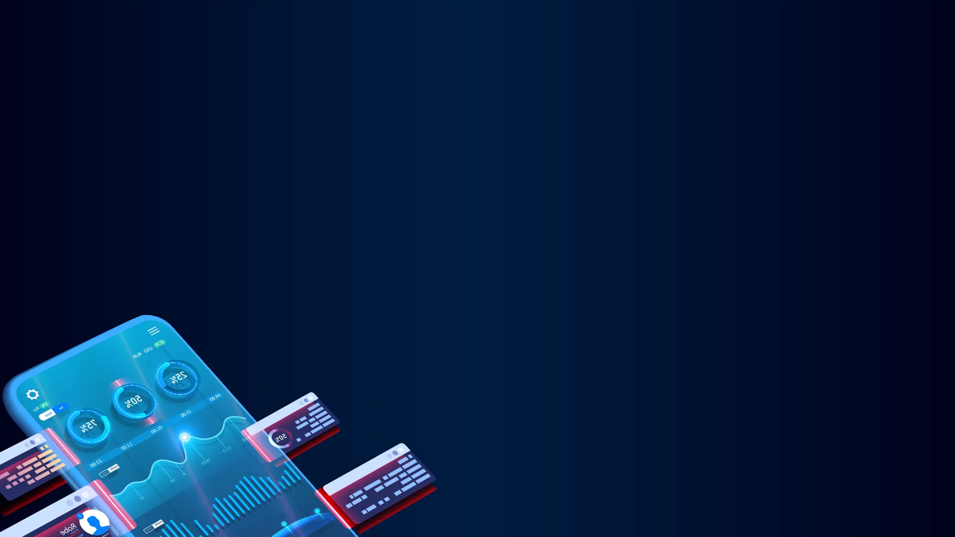 Futuristische Smartphone-Illustration mit einzelnen App-Komponenten