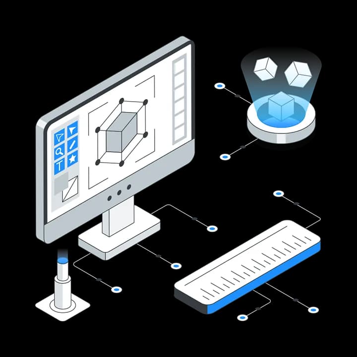 Software Entwicklung – 3D-Modell Illustration auf Computerbildschirm